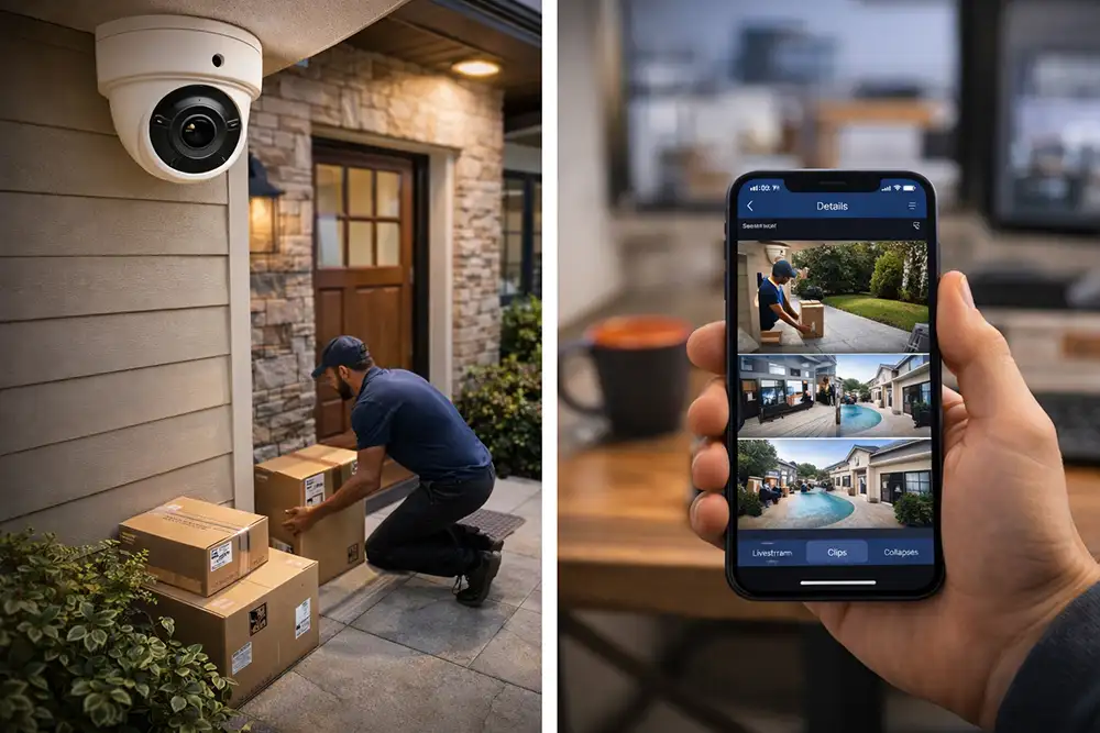 Video surveillance cameras on a residential or commercial property